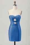 Fuchsia Strapless Cut Out Beaded Bodycon Homecoming Dress