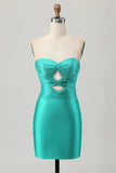 Fuchsia Strapless Cut Out Beaded Bodycon Homecoming Dress