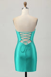Fuchsia Strapless Cut Out Beaded Bodycon Homecoming Dress
