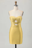 Fuchsia Strapless Cut Out Beaded Bodycon Homecoming Dress