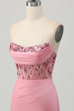 Strapless Corset Bodycon Blush Homecoming Dress with Sequins