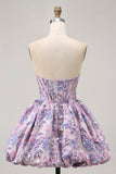 Floral Brocade A Line Strapless Yellow Homecoming Dress