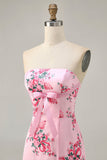 White Blue Flower Printed Bodycon Strapless Homecoming Dress