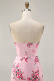 White Blue Flower Printed Bodycon Strapless Homecoming Dress