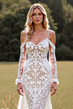 Lace Cold Shoulder Mermaid White Wedding Dress