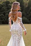 Lace Cold Shoulder Mermaid White Wedding Dress