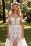 Cold Shoulder Lace White Wedding Dress