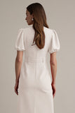 A Line Ivory V-Neck Work Dress with Belt