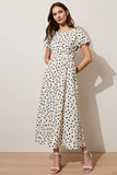 White A Line Black Dot Maxi Dress with Short Sleeves