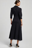 Navy A Line V-Neck Work Dress with 3/4 Sleeves