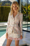 Light Pink 2-Piece Tweed Notched Lapel Mini Skirt Suit