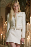 White 2-Piece A Line Tweed Mini Tea Party Dress