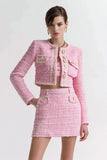 Pink Tweed Bodycon 2 Piece Mini Dress