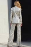 Silver Sequined Peak Lapel Women Prom Suits With Sash