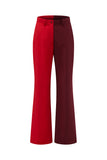Red Colorblock 2 Piece Slim Fit Notched Lapel Women Suits With Belt