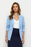 Navy Blue Sheath Notched Lapel 2 Piece Business Casual Dress With Slit