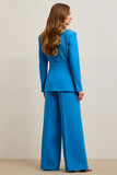 Blue Single Breasted 2 Piece Business Casual Suit