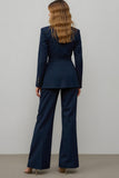 2 Piece Notched Lapel Slim Fit Navy Business Suit