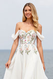 Off The Shoulder Floral A Line Long Wedding Dress With Slit