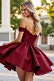 Off The Shoulder Burgundy A Line Appliqued Homecoming Dress