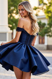 Off The Shoulder Burgundy A Line Appliqued Homecoming Dress