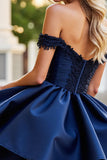 Off The Shoulder Burgundy A Line Appliqued Homecoming Dress