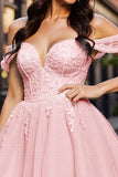 Corset Off The Shoulder Blush Appliqued Homecoming Dress