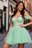 Corset Off The Shoulder Blush Appliqued Homecoming Dress