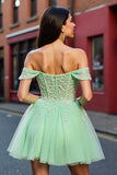 Corset Off The Shoulder Blush Appliqued Homecoming Dress