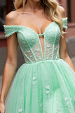 Corset Off The Shoulder Mint Green Appliqued Homecoming Dress