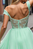 Corset Off The Shoulder Mint Green Appliqued Homecoming Dress