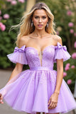 Off The Shoulder Lavender Beaded Homecoming Dress