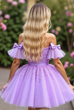 Off The Shoulder Lavender Beaded Homecoming Dress