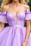 Off The Shoulder Lavender Beaded Homecoming Dress