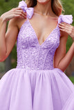 Corset Pink Appliqued A Line Homecoming Dress