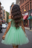 Off The Shoulder Corset Mint Green Appliqued Homecoming Dress