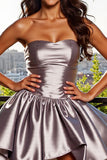Strapless Blue Satin A Line Homecoming Dress