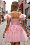 Blush Off The Shoulder Corset Homecoming Dress with 3D Flowers