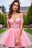 Appliqued Cold Shoulder Blush Corset Homecoming Dress