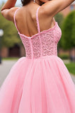 Appliqued Cold Shoulder Blush Corset Homecoming Dress