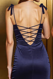 Navy Satin Cut Out Homecoming Dress