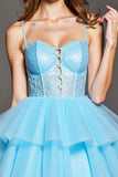 Sky Blue A Line Appliqued Homecoming Dress