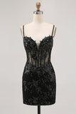 Royal Blue Bodycon Sheer Corset Homecoming Dress with Sequins