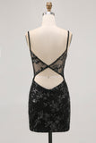 Black Sheer Corset Cut Out Bodycon Homecoming Dress with Sequins
