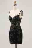 Black Sheer Corset Cut Out Bodycon Homecoming Dress with Sequins