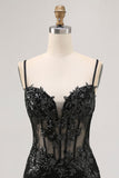 Dark Green Sequined Bodycon Corset Homecoming Dress with Appliques