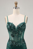 Bodycon Dark Green Cut Out Corset Homecoming Dress with Sequins