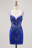 Black Sheer Corset Cut Out Bodycon Homecoming Dress with Sequins
