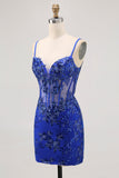 Black Sheer Corset Cut Out Bodycon Homecoming Dress with Sequins
