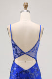 Royal Blue Bodycon Sheer Corset Homecoming Dress with Sequins